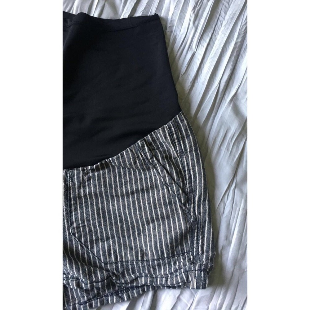 Navy and White Striped Maternity Shorts